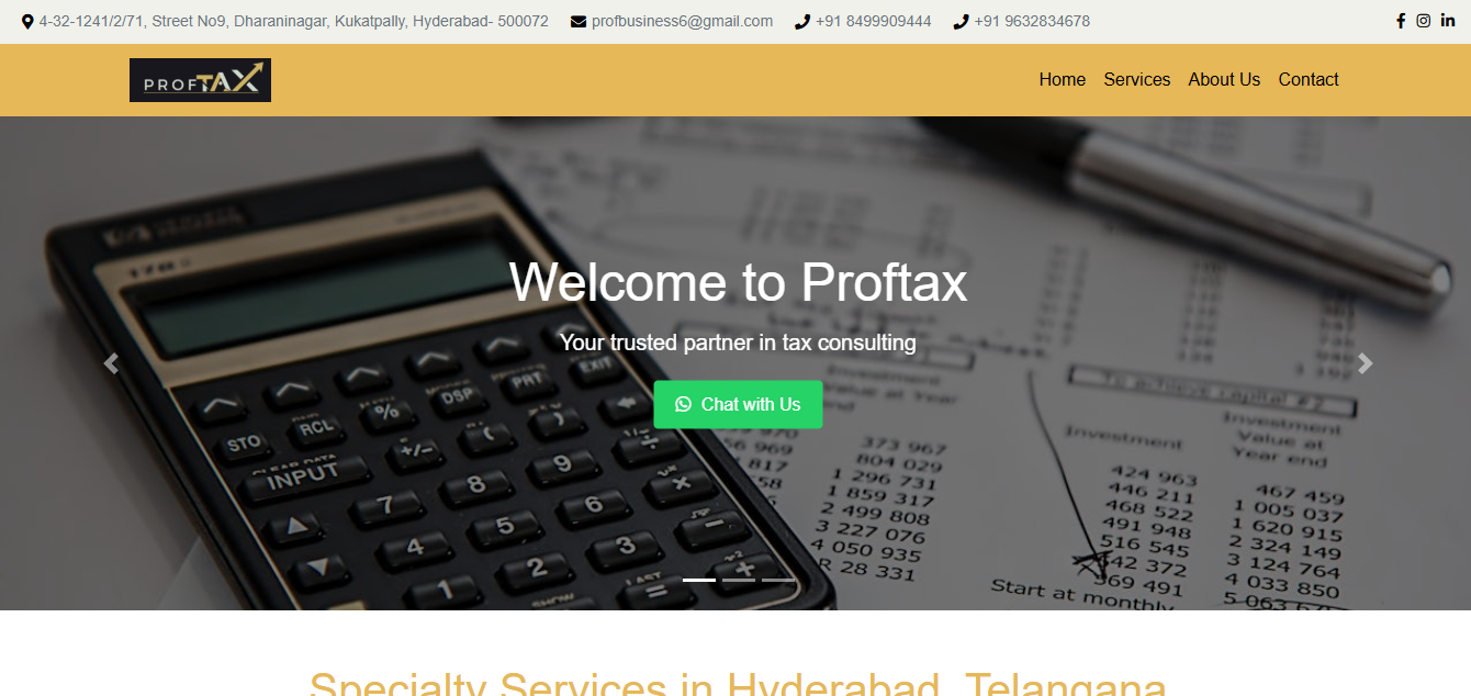 Proftax website screenshot
